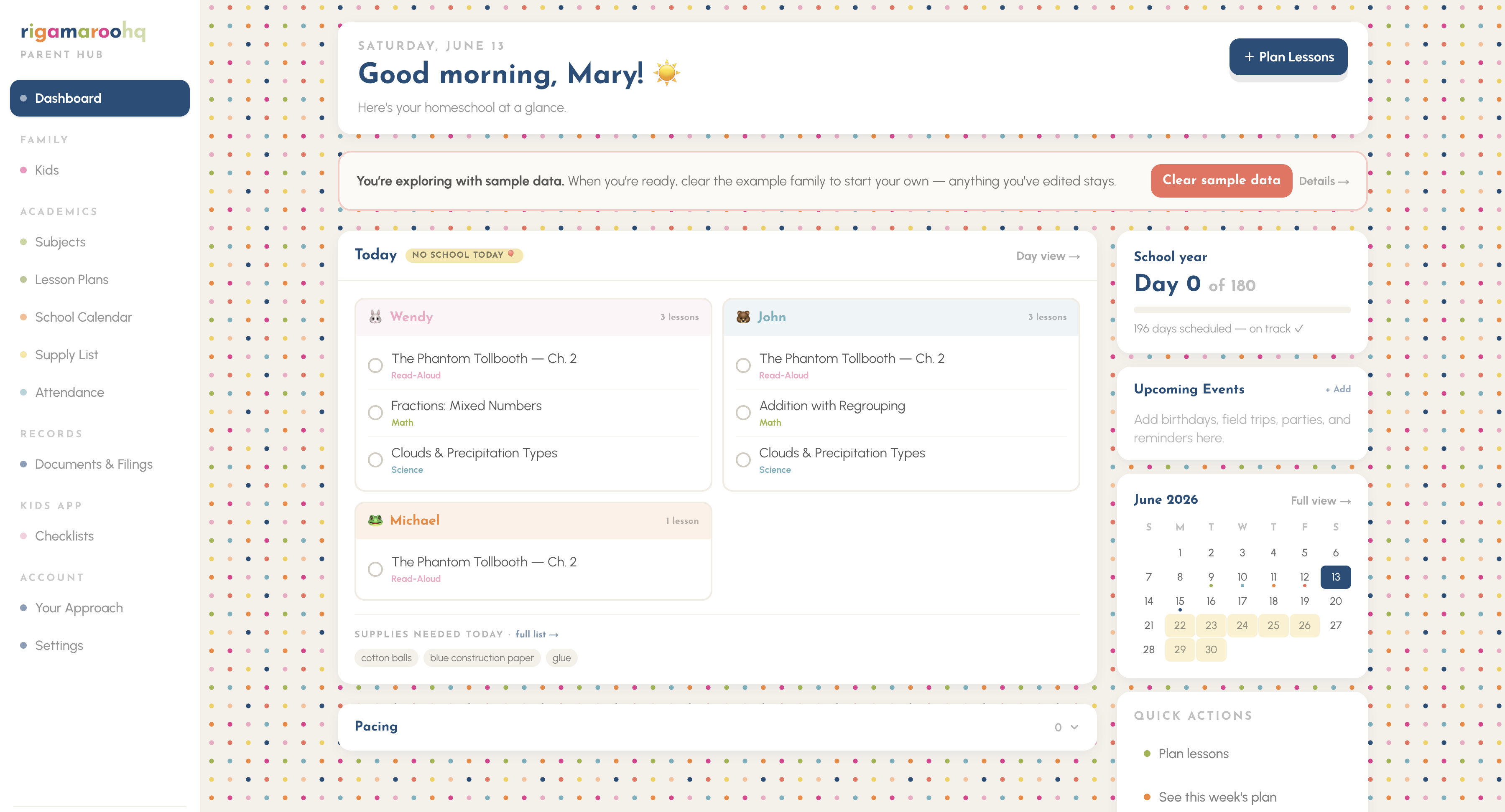 Rigamaroo HQ dashboard