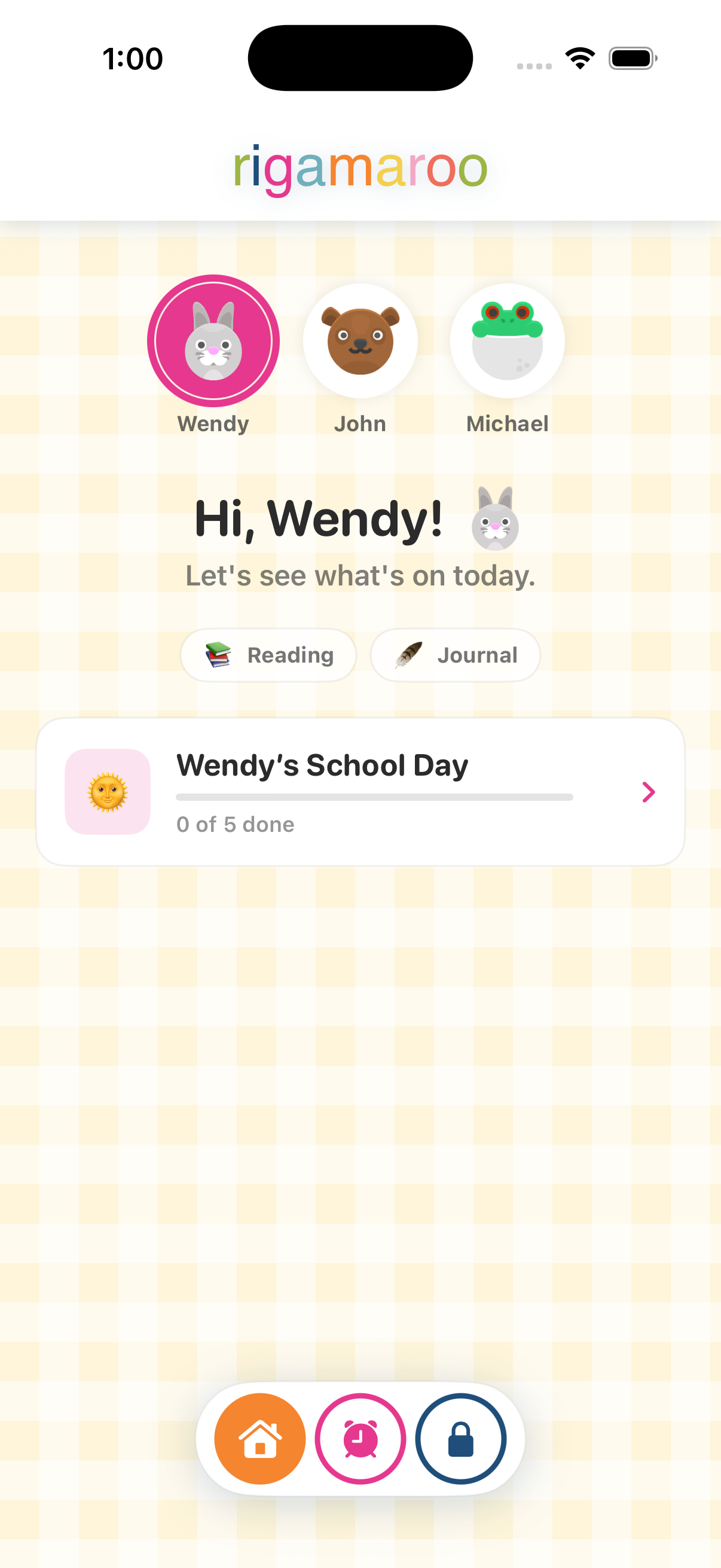 Child checklist screen